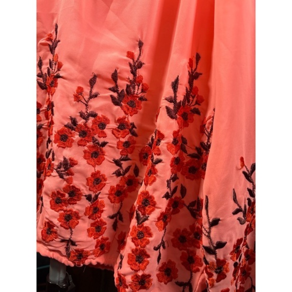 Free People Embroidered Peasant Blouse Coral Floral Boho Long Sleeve Size XS - Picture 2 of 11